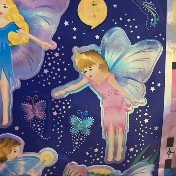 Sandylion Iridescent Shiny Fairy Sticker Sheet Night Sky Stars Pink Blue Flowers - Picture 6 of 16